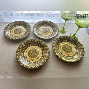 (4) 222 Fifth “Kashmir Green” Fine China, plates/ Dishes. 9”